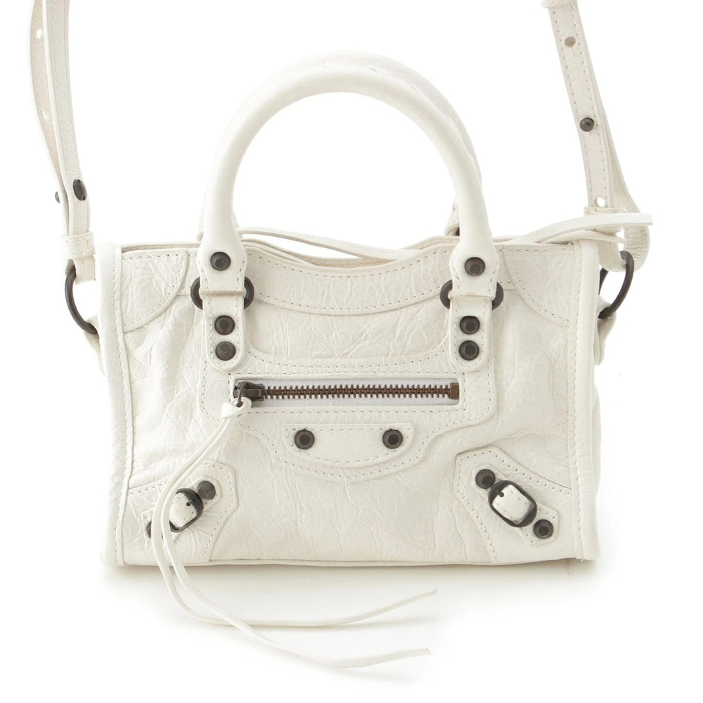 Balenciaga Le City Leather Shoulder Handbag White